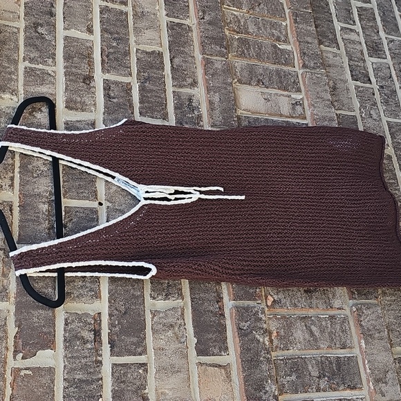 Abercrombie & Fitch Brown Knit Swim Cover Up Mini Dress with Cream Trim - Picture 5 of 11